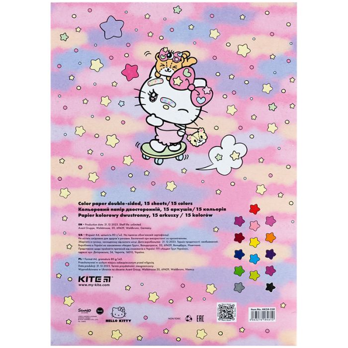 Цветная бумага Kite А4 двухсторонняя Hello Kitty 15л/15 цв (HK24-250) изображение 4