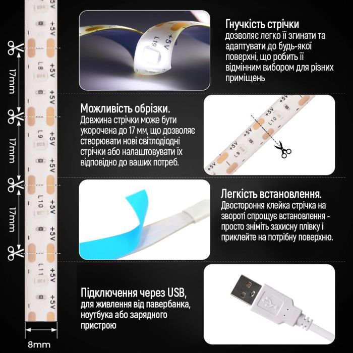 Світлодіодна стрічка ColorWay LED  3м з живленням від USB (CW-LD03) зображення 5