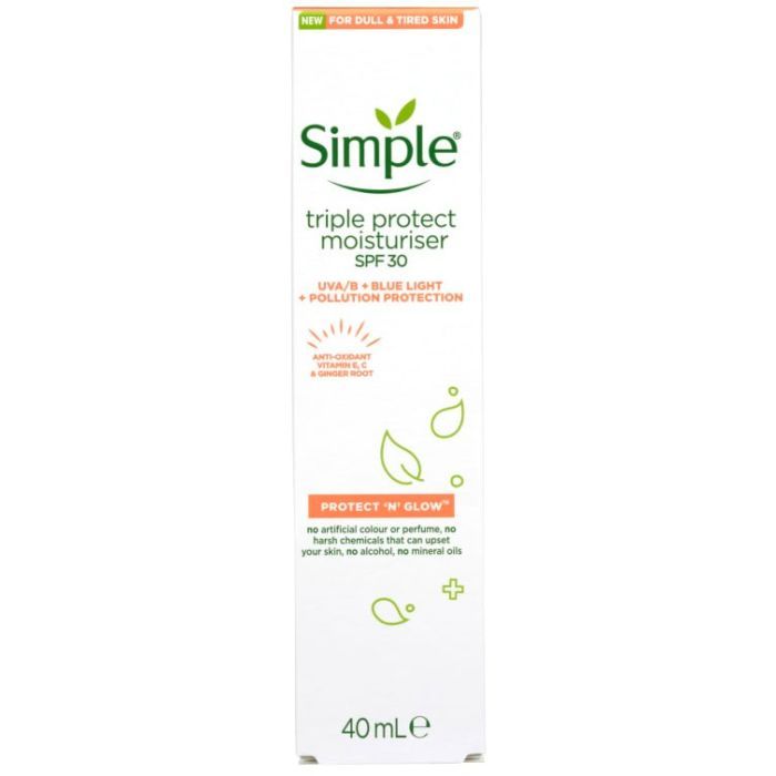 Крем для обличчя Simple Protect & Glow Потрійного захисту з SPF 30 Зволожувальний 40 мл (8717163866900) зображення 3