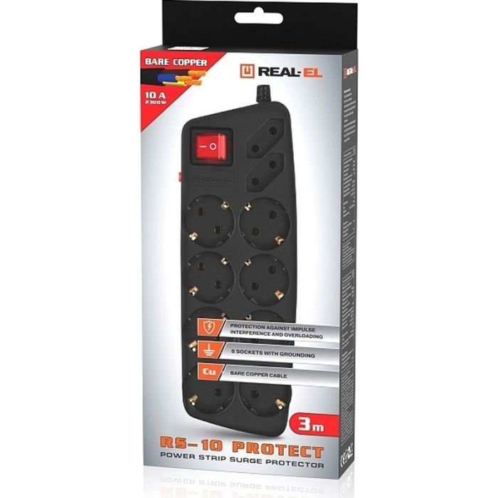 Мережевий фільтр живлення REAL-EL REAL-EL RS-10 Protect, 3m, black (EL122300039) зображення 8