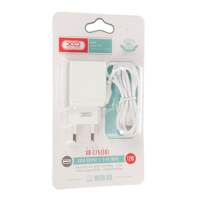 Зарядное устройство XO L75 2USB/2.4A + MicroUSB White (XO-L75-M) изображение 2