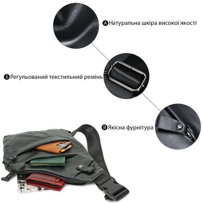 Сумка Vintage Через плечо кожаная Черная (14997) изображение 4