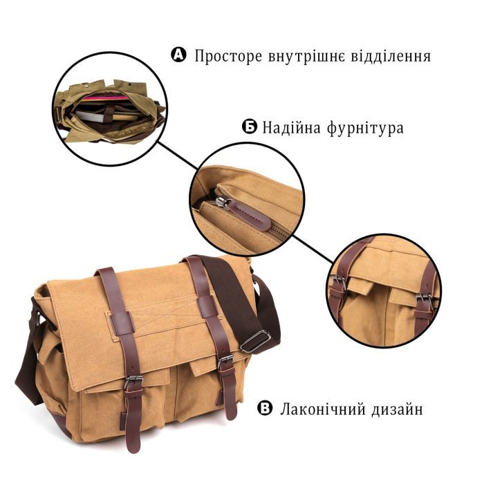 Сумка Vintage На плечо текстильная Коричневая (20150) изображение 4