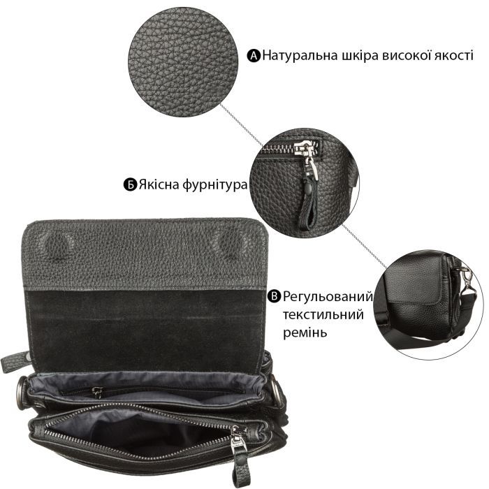 Сумка Shvigel Чоловіча шкіряна Чорна (11038) зображення 4