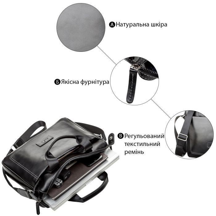 Сумка Shvigel Шкіряна Чорна (11107) зображення 4