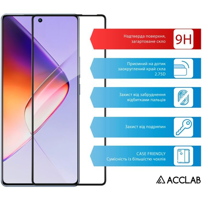 Скло захисне ACCLAB Full Glue Infinix Note 40 4G Black (1283126594885) зображення 3