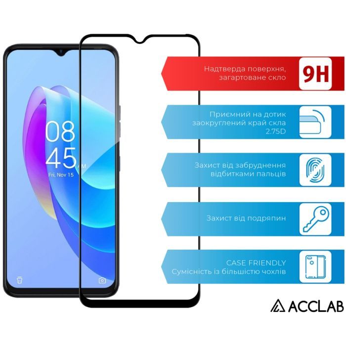 Скло захисне ACCLAB Full Glue Tecno Spark 9 Pro Black (1283126547300) зображення 3
