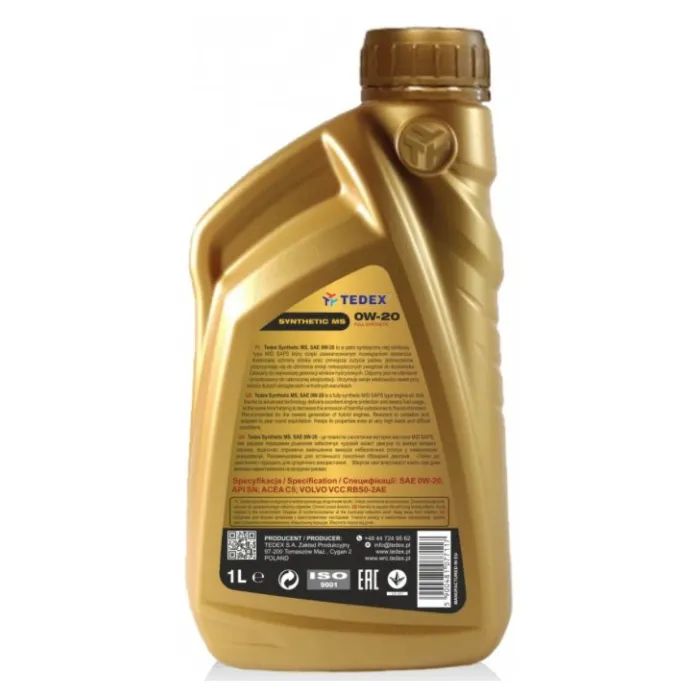 Моторное масло TEDEX SYNTHETIC (MS) MOTOR OIL 0W20 - 1л изображение 2