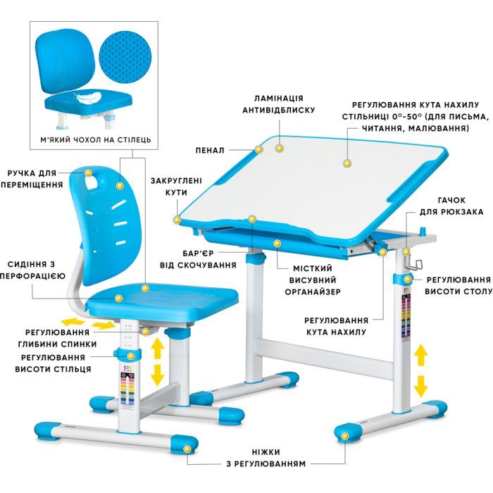 Парта со стулом Evo-kids Evo-06 Plus Blue (Evo-06 Plus BL) изображение 2
