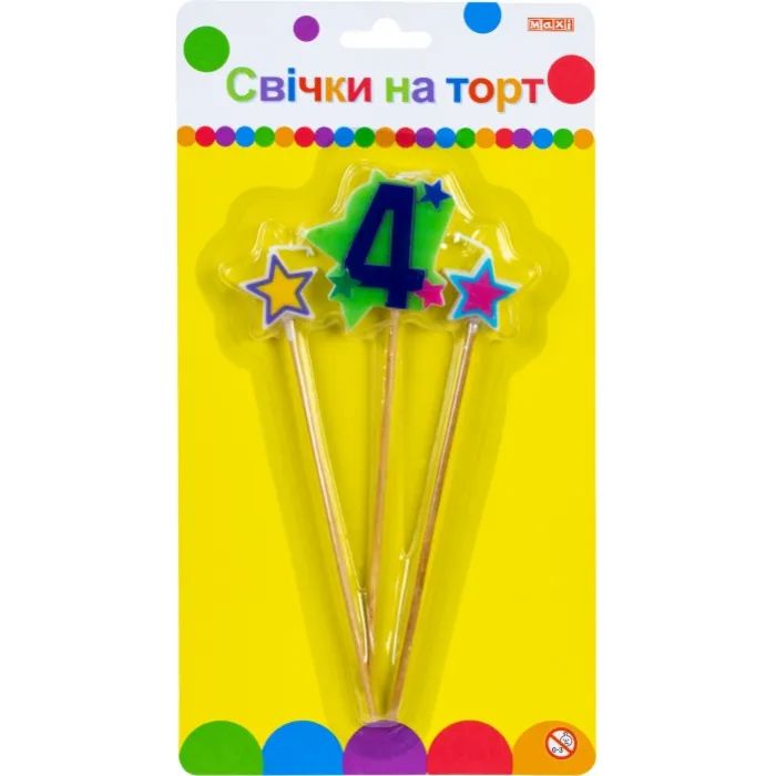 Свеча Maxi Stars "4" висотою 4,5 см, 3 шт. (MX620080-4)