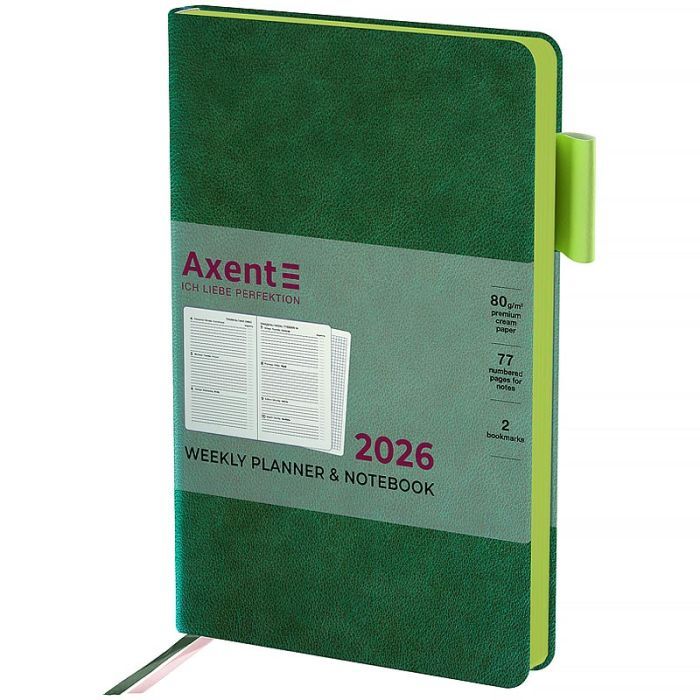 Еженедельник Axent датированный 2026 Partner Soft Muse 125х195, зеленый (8527-26-2-A)