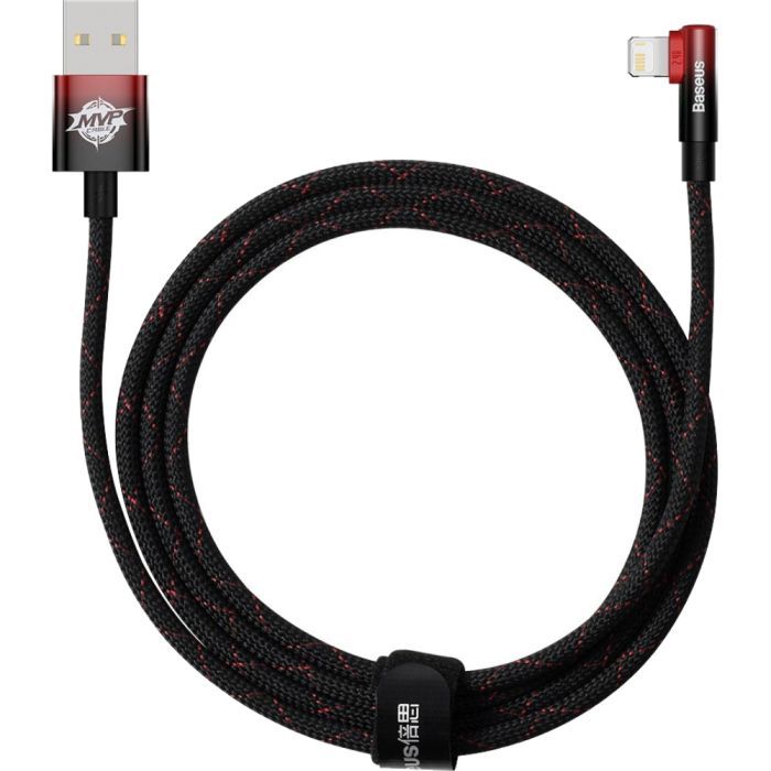 Дата кабель USB 2.0 AM to Lightning 1.0m 2.4A 90° corner black/red Baseus (CAVP000020)