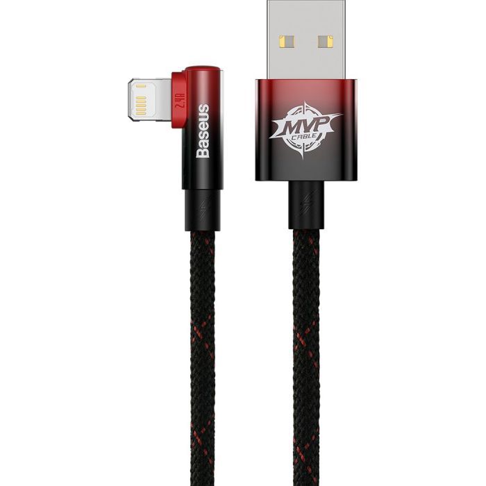 Дата кабель USB 2.0 AM to Lightning 1.0m 2.4A 90° corner black/red Baseus (CAVP000020) изображение 2