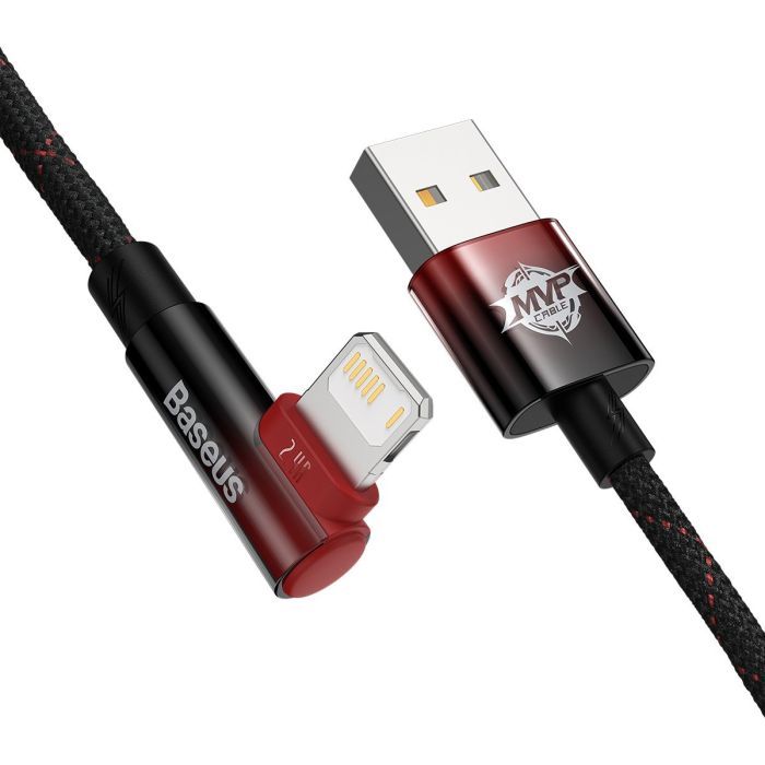 Дата кабель USB 2.0 AM to Lightning 1.0m 2.4A 90° corner black/red Baseus (CAVP000020) изображение 3