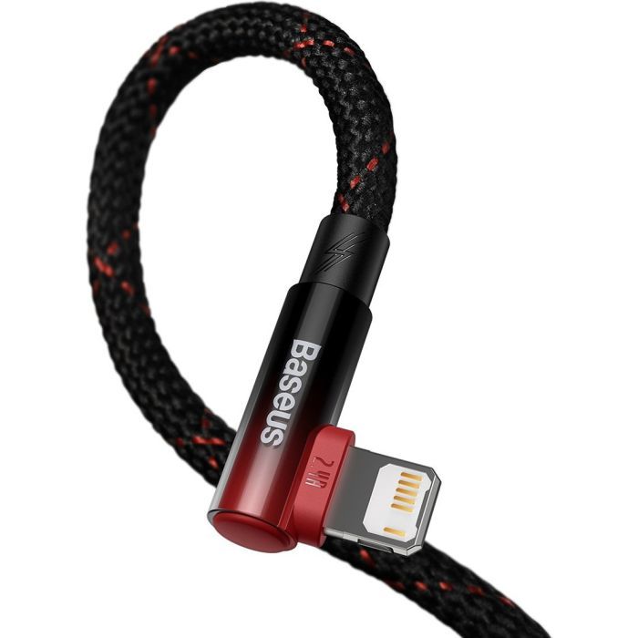 Дата кабель USB 2.0 AM to Lightning 1.0m 2.4A 90° corner black/red Baseus (CAVP000020) изображение 4