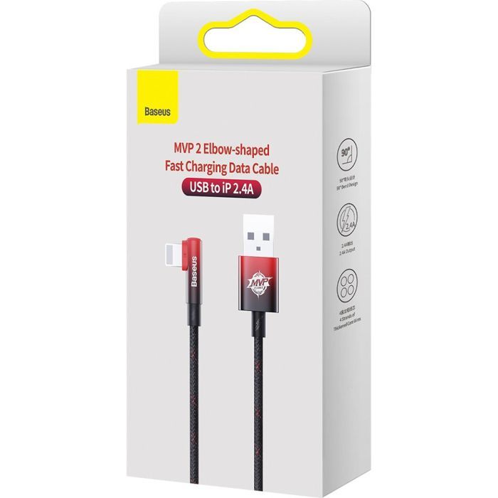 Дата кабель USB 2.0 AM to Lightning 1.0m 2.4A 90° corner black/red Baseus (CAVP000020) изображение 5