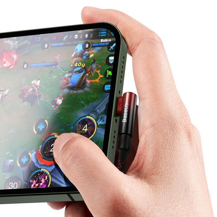 Дата кабель USB 2.0 AM to Lightning 1.0m 2.4A 90° corner black/red Baseus (CAVP000020) изображение 7