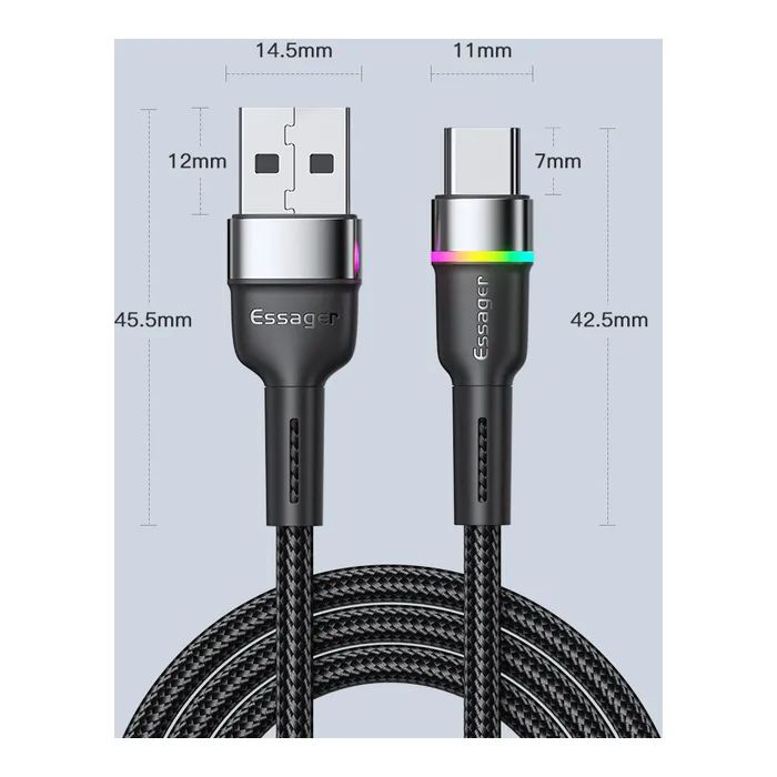 Дата кабель USB 2.0 AM to USB-C 1.0m 3A LED blue Essager (EXCT-XCD03) изображение 9