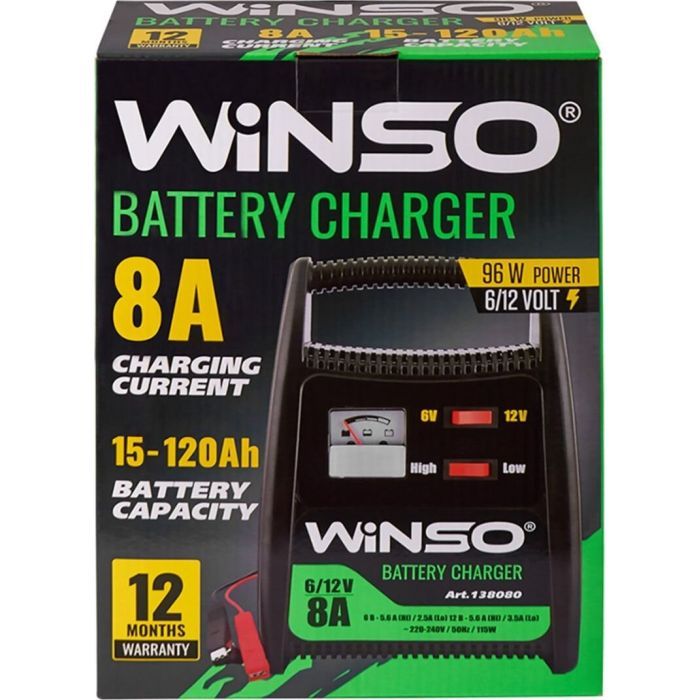 Зарядное устройство для автомобильного аккумулятора WINSO 6В-12В.Макс. струм підзарядки 8А.Макс.Ем120Ah (138080) изображение 2 Зарядное устройство для автомобильного аккумулятора WINSO 6В-12В.Макс. струм підзарядки 8А.Макс.Ем120Ah (138080) изображение 2