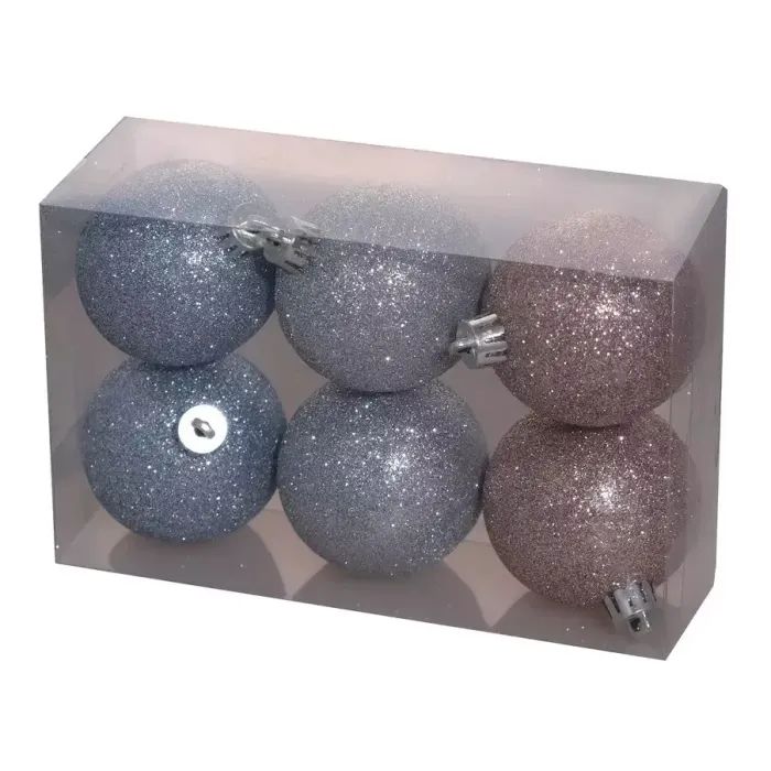 Елочная игрушка Chomik пластикові кульки комплект 6 шт, 6 см, блакитний, рожевий, сріблястий (5900779840577)