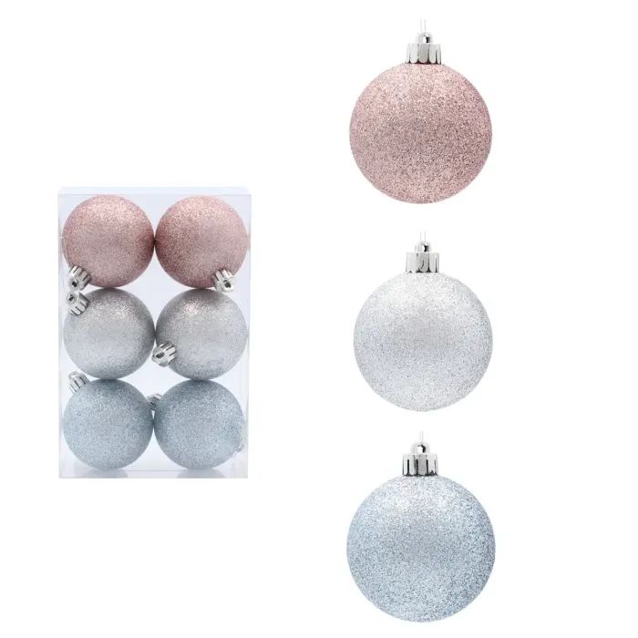 Елочная игрушка Chomik пластикові кульки комплект 6 шт, 6 см, блакитний, рожевий, сріблястий (5900779840577) изображение 3
