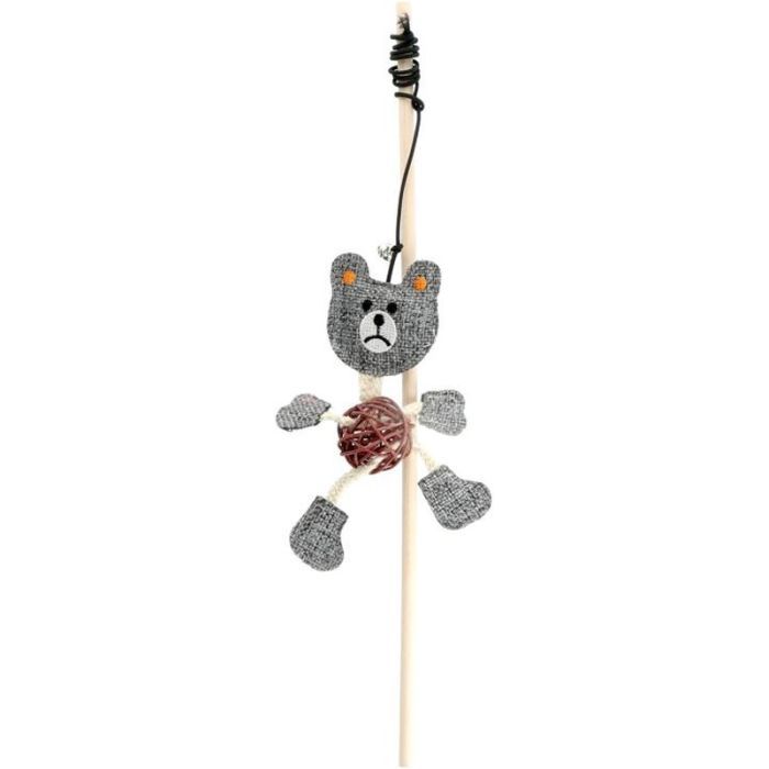 Іграшка для котів Hippie Pet Вудка з ведмедиком сіра 40 см (HIPCW2303010-1)