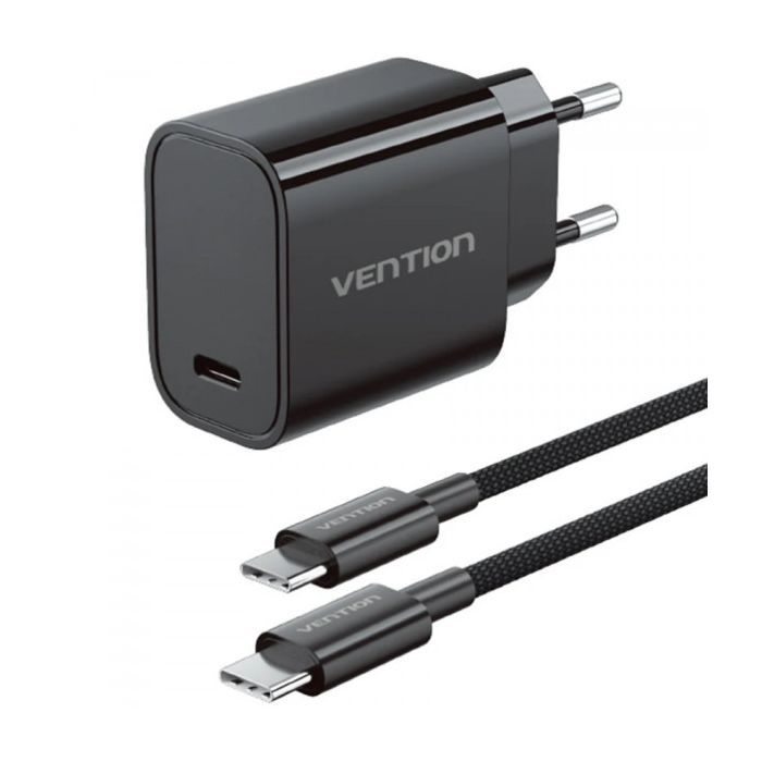 Зарядний пристрій Vention 1xUSB-C PD30W + cable USB-C to USB-C black (G18B0-EU)
