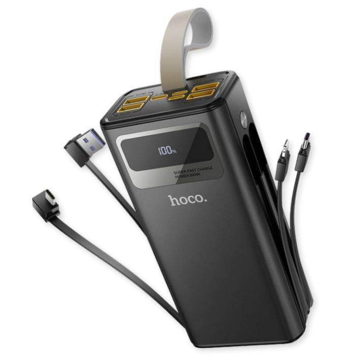 Батарея універсальна HOCO 30000mAh Plentiful 22.5W, built-in cables, LED, Black (DB58 / 715030) зображення 3