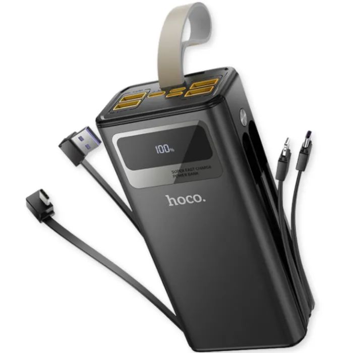 Батарея универсальная HOCO 30000mAh Plentiful 22.5W, built-in cables, LED, Black (DB58 / 715030) изображение 3