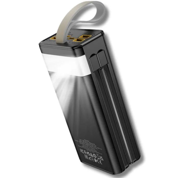 Батарея универсальная HOCO 30000mAh Plentiful 22.5W, built-in cables, LED, Black (DB58 / 715030) изображение 4