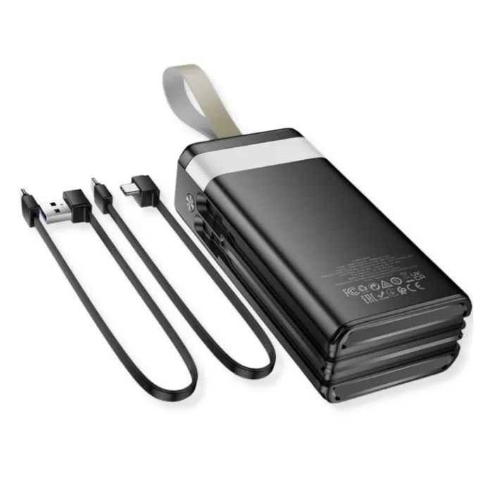 Батарея универсальная HOCO 30000mAh Plentiful 22.5W, built-in cables, LED, Black (DB58 / 715030) изображение 5