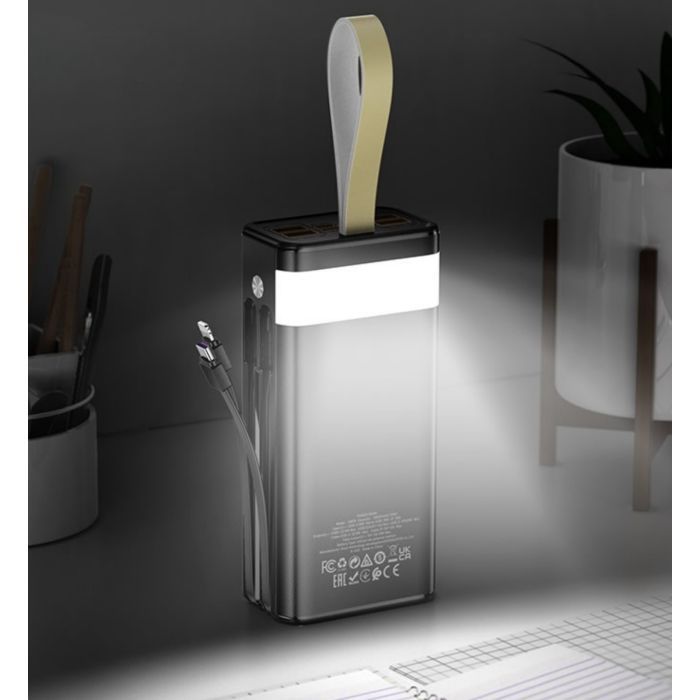 Батарея універсальна HOCO 30000mAh Plentiful 22.5W, built-in cables, LED, Black (DB58 / 715030) зображення 7