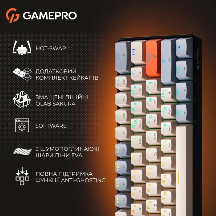 Клавиатура GamePro MK130 V2 Infinity QLAB Sakura Linear RGB USB UA Black (MK130-V2-B-QS) изображение 11