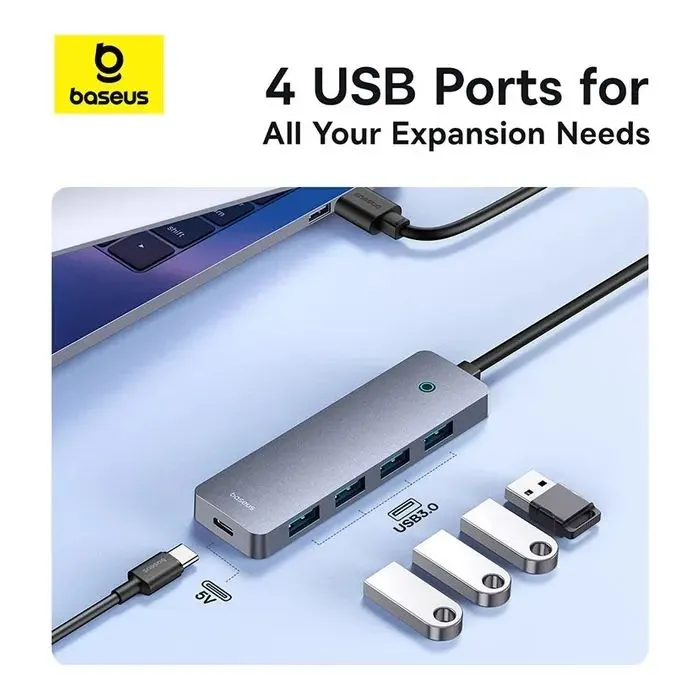Концентратор Baseus USB 3.0 to 4xUSB 3.0 + USB-C gray (B0005280B811-01) зображення 10
