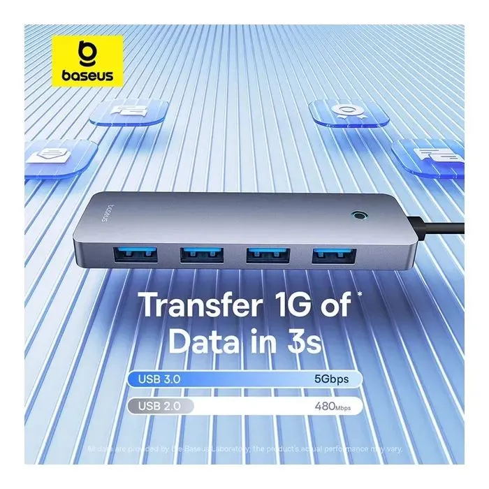 Концентратор Baseus USB 3.0 to 4xUSB 3.0 + USB-C gray (B0005280B811-01) зображення 11