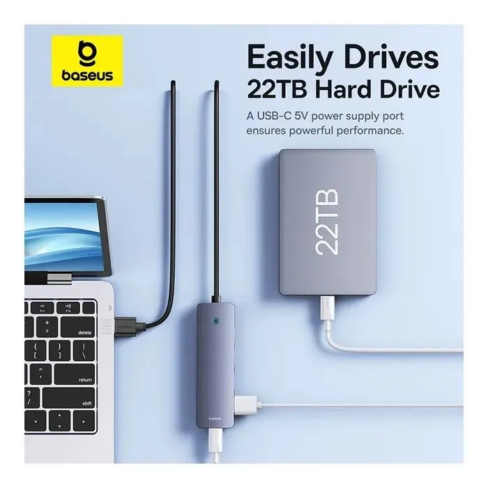 Концентратор Baseus USB 3.0 to 4xUSB 3.0 + USB-C gray (B0005280B811-01) зображення 12