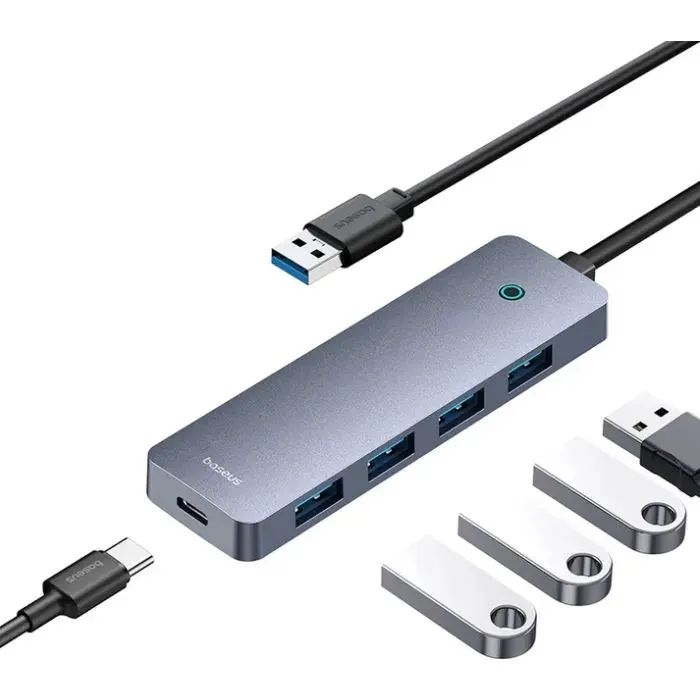 Концентратор Baseus USB 3.0 to 4xUSB 3.0 + USB-C gray (B0005280B811-01) зображення 6