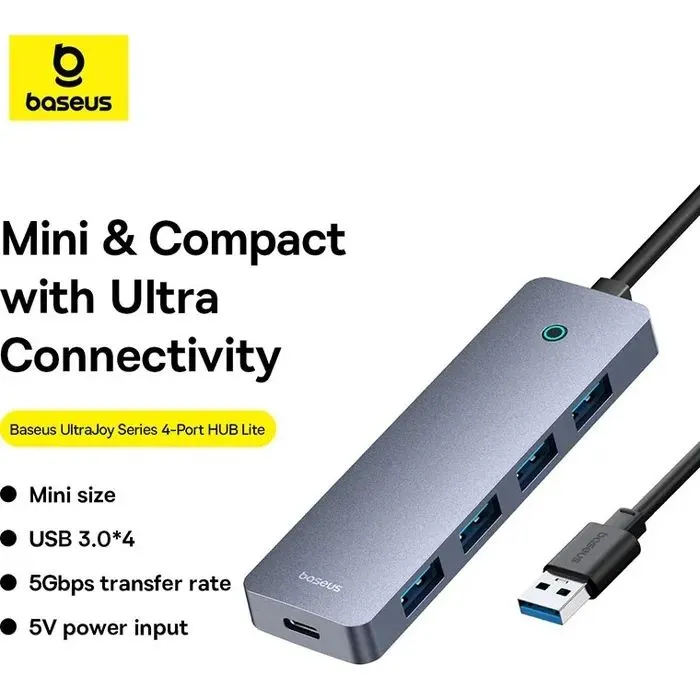 Концентратор Baseus USB 3.0 to 4xUSB 3.0 + USB-C gray (B0005280B811-01) зображення 8