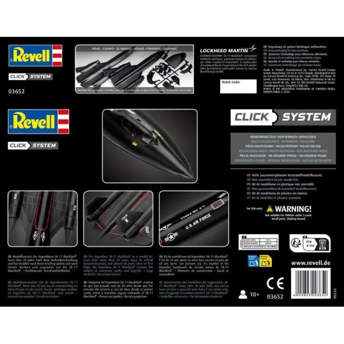 Сборная модель Revell модель самолет Lockheed SR-71 Blackbird, уровень 2, 1:110 (RVL-03652) изображение 8