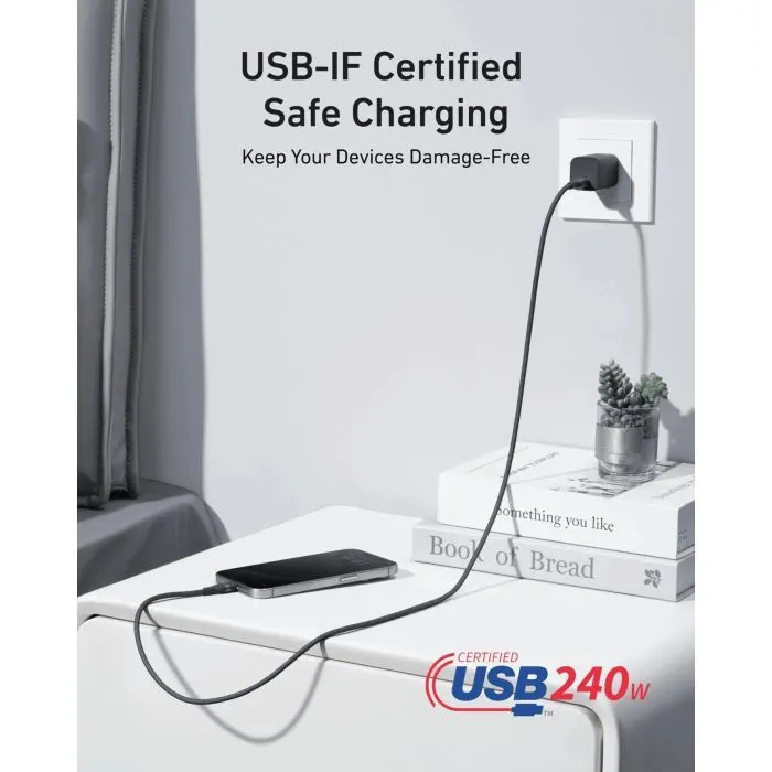 Дата кабель USB-C to USB-C 1.8m 240W upcycled-braided black Anker (A82E2H12) изображение 6