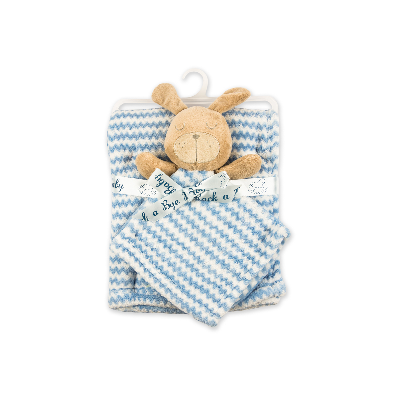 Детское одеяло Luvena Fortuna флисовое с игрушкой-салфеткой, голубое (G8758)