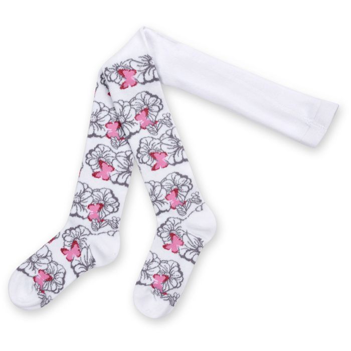 Колготки детские BNM с серыми цветочками на белом фоне (M0C0301-0979-3G-gray white)