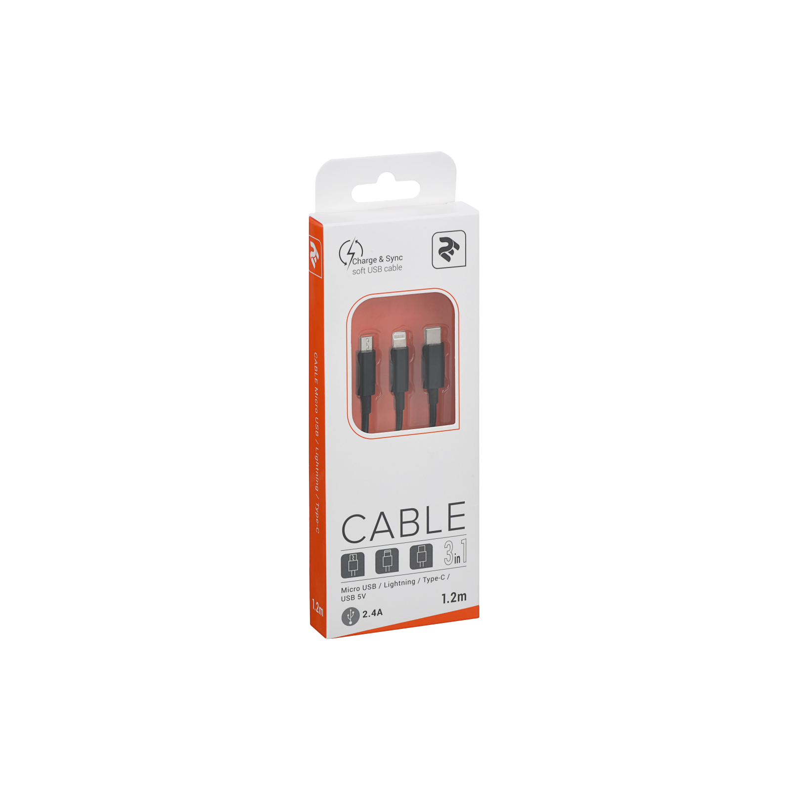 Дата кабель USB 2.0 AM to Lightning + Micro 5P + Type-C 1.2m black 2E (2E-CCMTLAB-BL) зображення 3