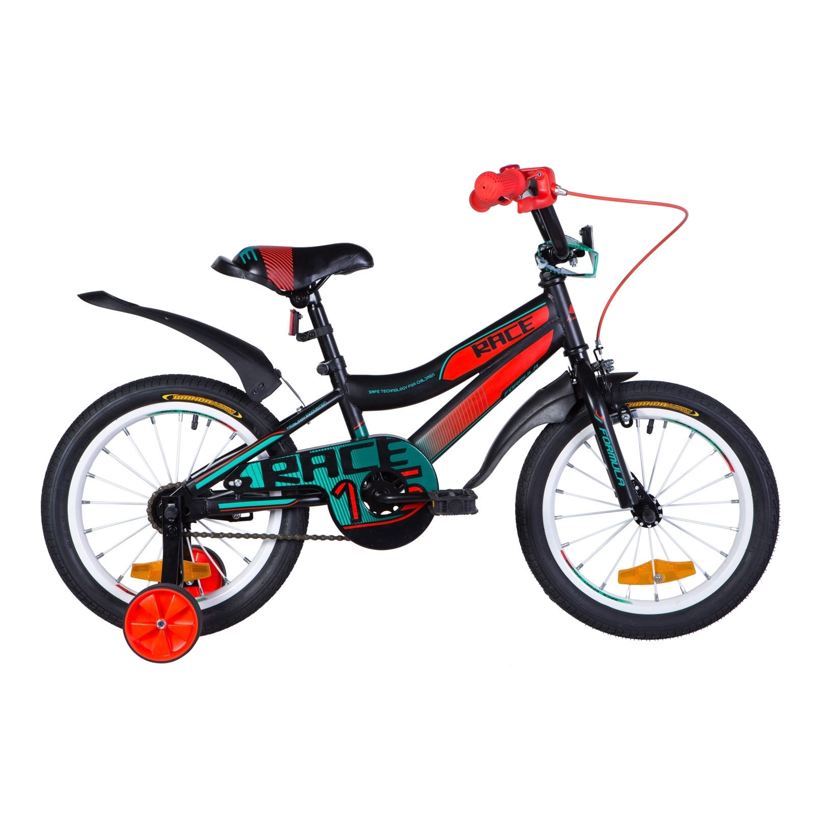 Детский велосипед Formula 16" RACE рама-9" St 2020 черно-оранжевый с бирюзовым (OPS-FRK-16-107)