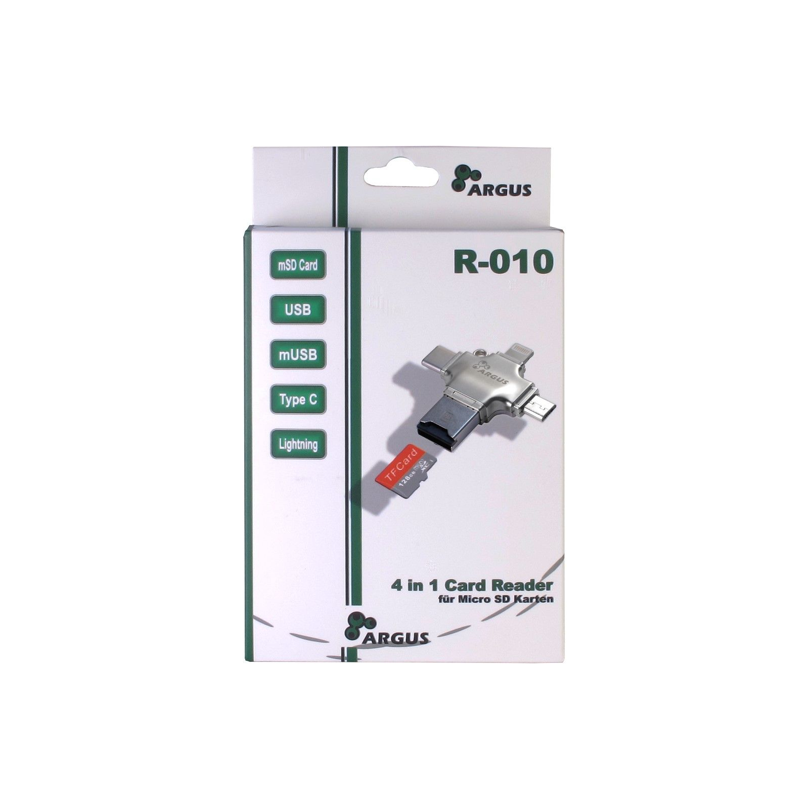 Считыватель флеш-карт Argus USB2.0/USB Type C/ Micro-USB/Lightning, TF (R-010) изображение 4