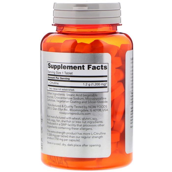 Амінокислота Now Foods L-Цитруллин, L-Citrulline, 1200 мг, 120 таблеток (NF0116) зображення 2