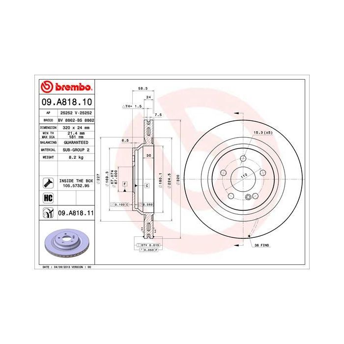 Гальмівний диск Brembo 09.A818.11