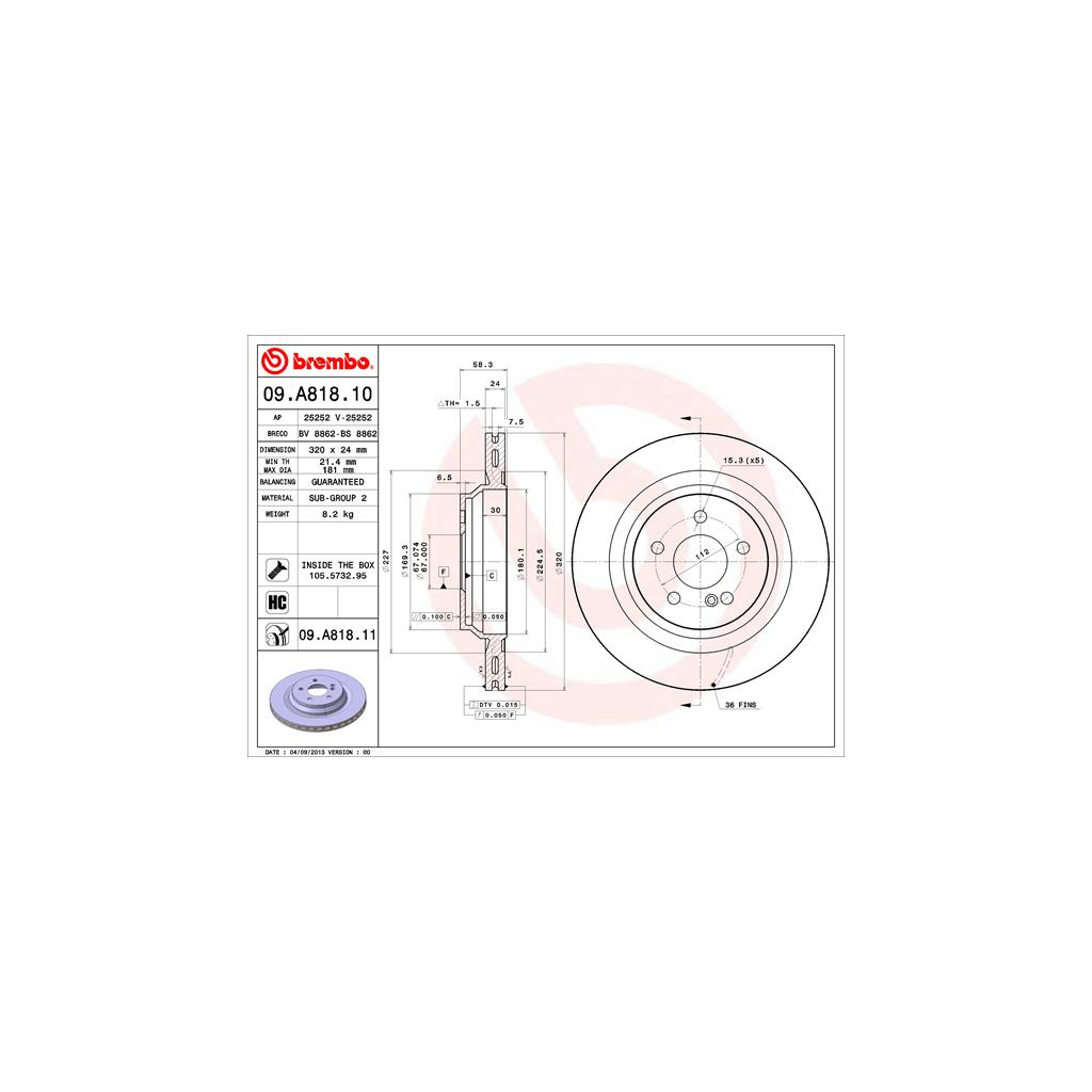 Гальмівний диск Brembo 09.A818.11
