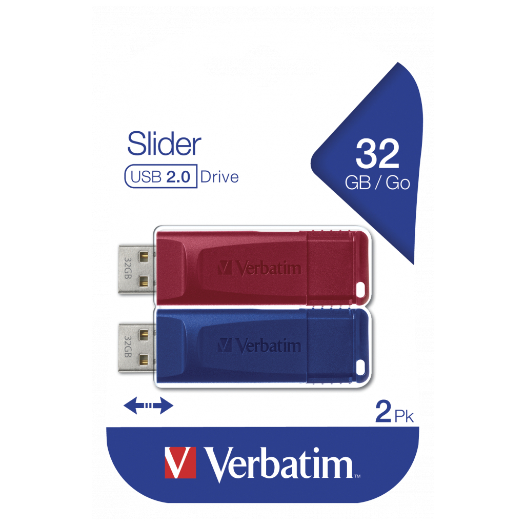 USB флеш накопичувач Verbatim 2x32GB Store'n'Go Slider Red/Blue USB 2.0 (49327) зображення 8