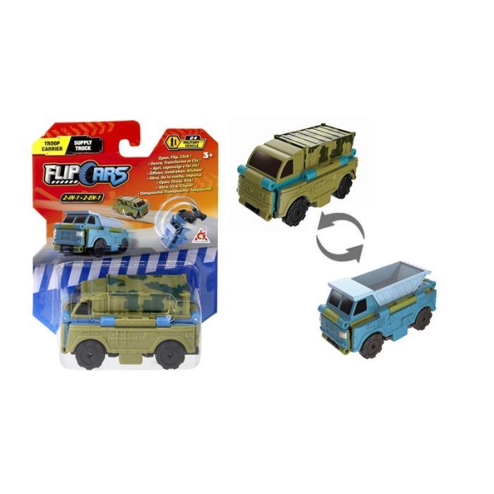 Масштабная модель автомобиля Flip Cars 2 в 1 Военный грузовик и самосвал (EU463875-27)